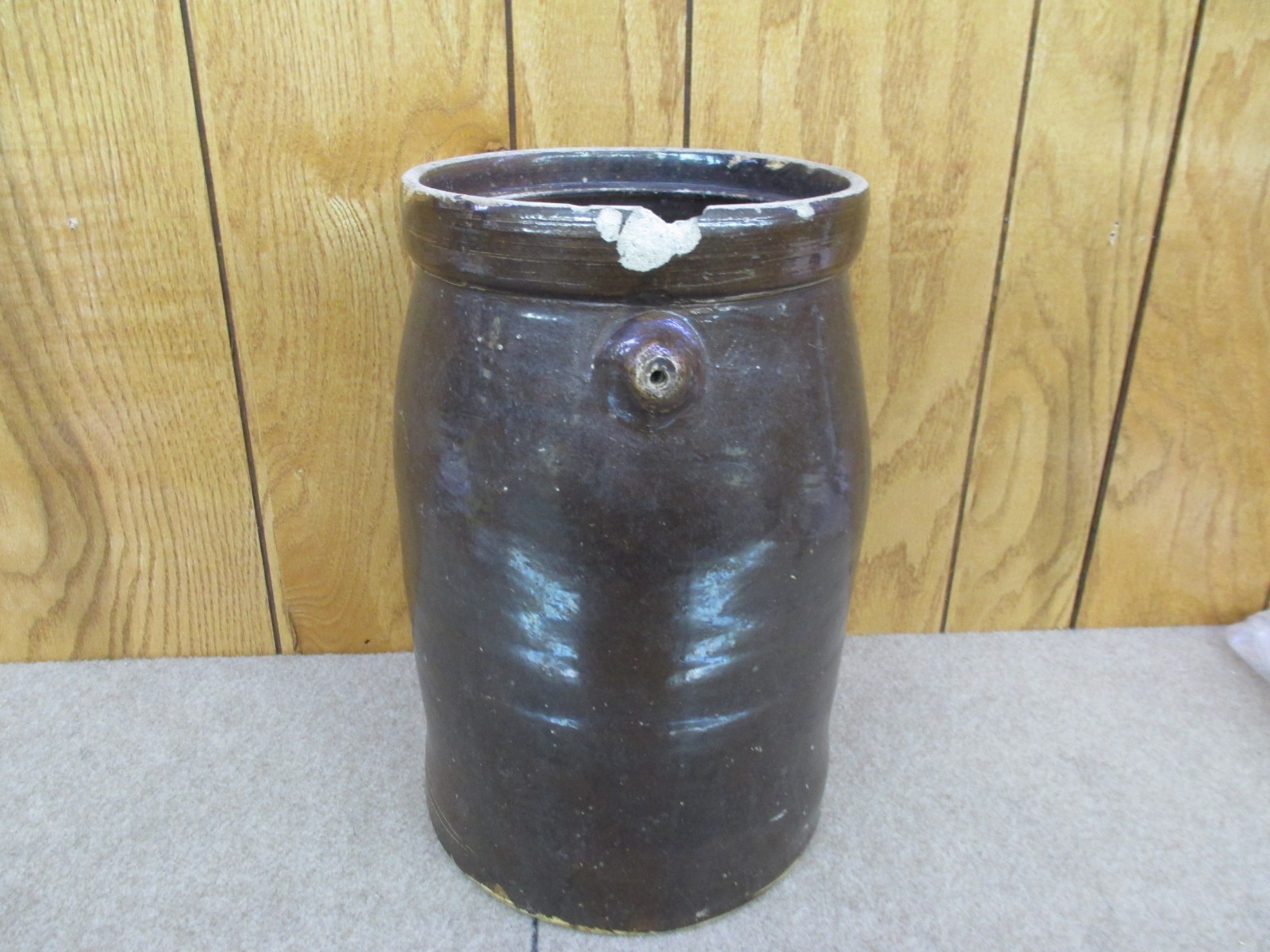 Antique 3 Gallon STONEWARE CLAY BUTTER CHURN No Lid Good Condition