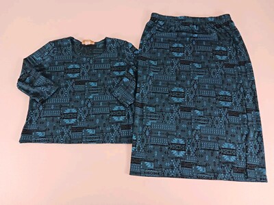 Vintage New Frontier 2 Piece Skirt Set Torquoise Western XL Skirt & Top