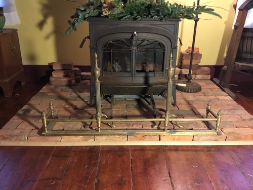 Vintage PAIR Brass Fireplace Andirons & Fender