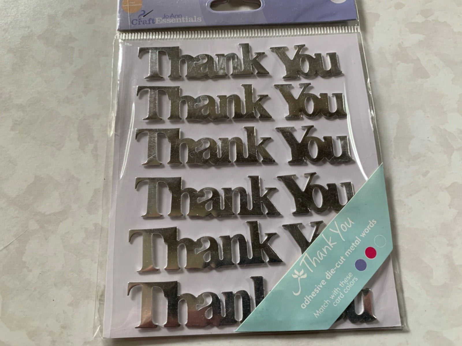 JOANN CRAFT ESSENTIALS METAL WORDS PHRASES ADHESIVE METAL WORDS THANK YOU 12PCS