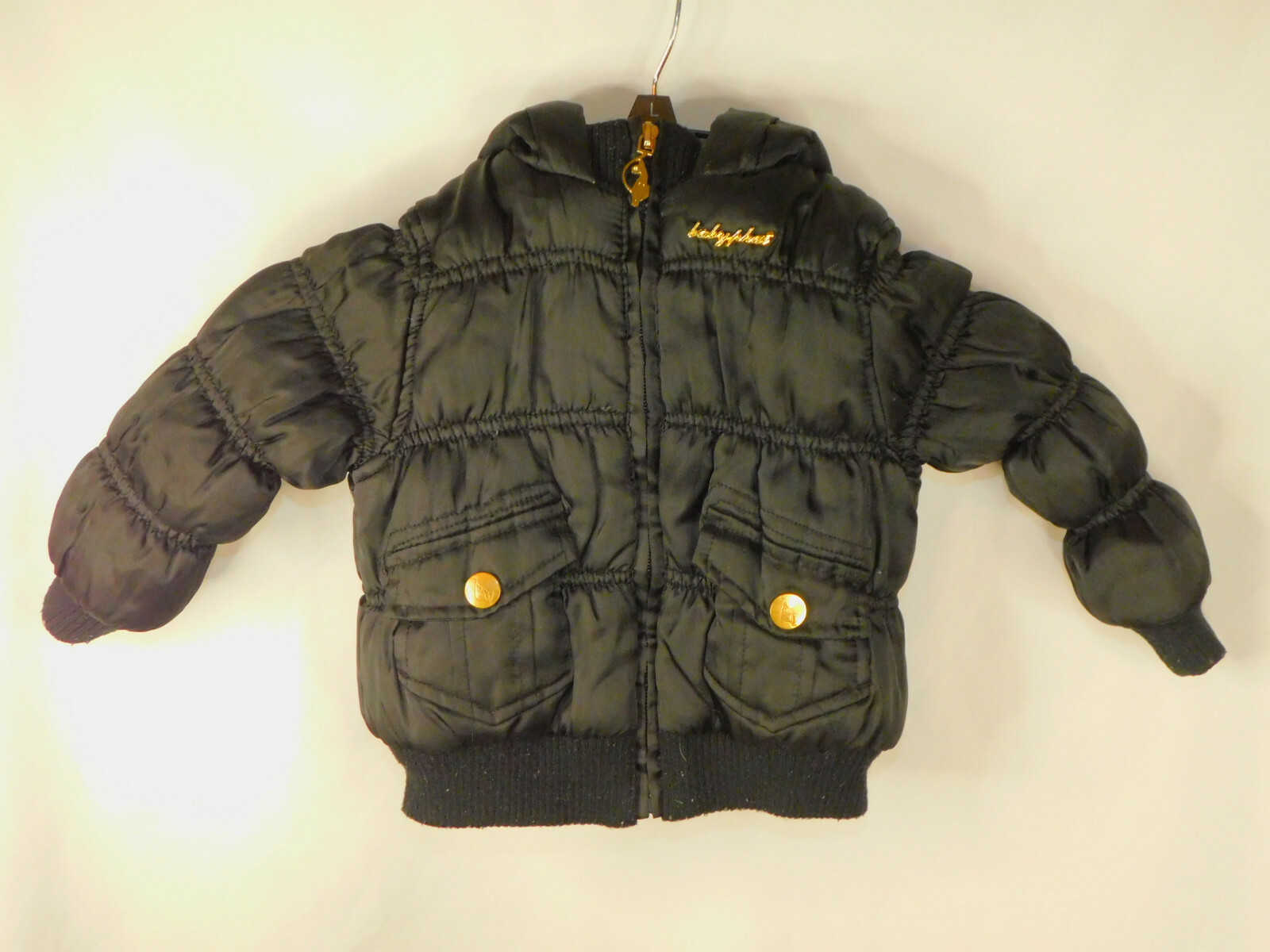 Baby Phat Black Toddler Ski Jacket w/ Hood Gold Lining