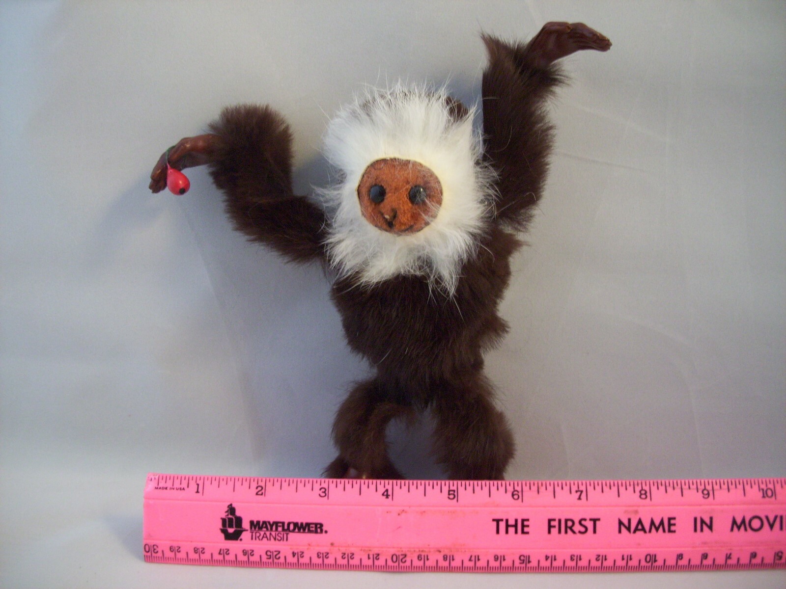 Vintage WORKING Mechanical Fur Covered Walking Scary Gibbon Wind Up Toy With Box