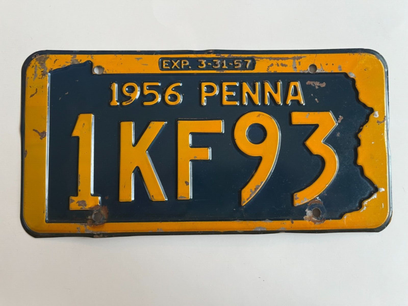 1956 Pennsylvania License Plate Expires 1957 scuffs, scrapes, still has gloss