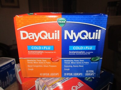 Vicks DayQuil NyQuil Cold & Flu 60 LiquiCaps Exp 08/2024 'DENTED BOX'