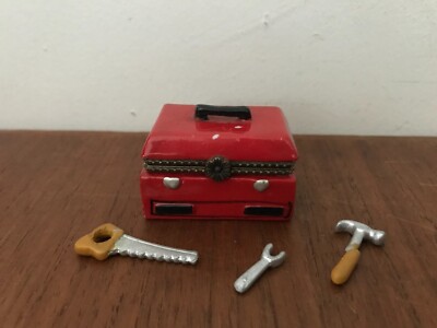Vintage '50s Style Red Toolbox Hinged Trinket Box with Saw Wrench Tools Charms