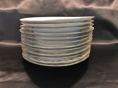 LIMOGES FRANCE WM GUERIN & CO FLORAL PANEL GOLD LEAVES CHINA PLATE SET OF 12