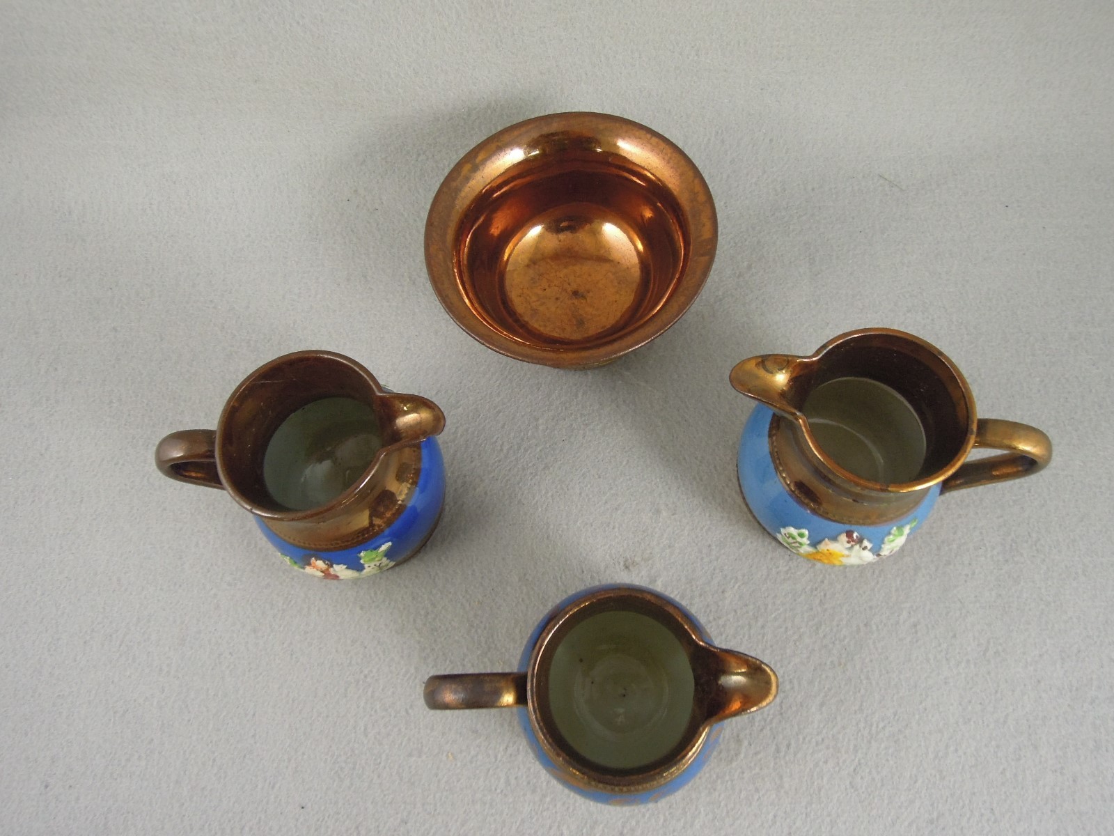 Luster Ware Copper and Blue Pitchers Antique