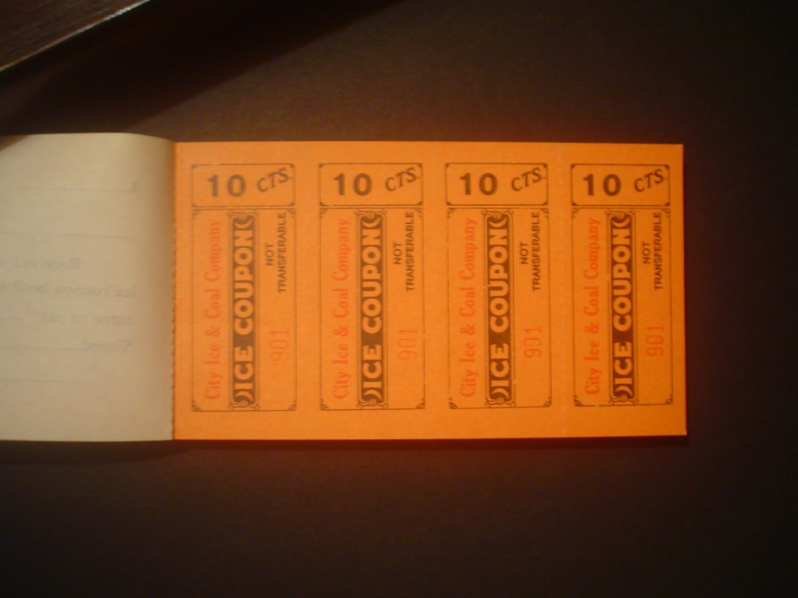 * VINTAGE ICE COUPON BOOK - CITY ICE & COAL COMPANY $5.00 LOCATION UNKNOWN
