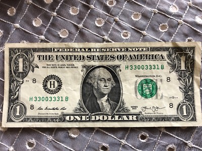 FIVE OF A KIND ''3'' - $1 Dollar Bill - TRINARY - SERIAL NUMBER's - BUY ONE or ALL