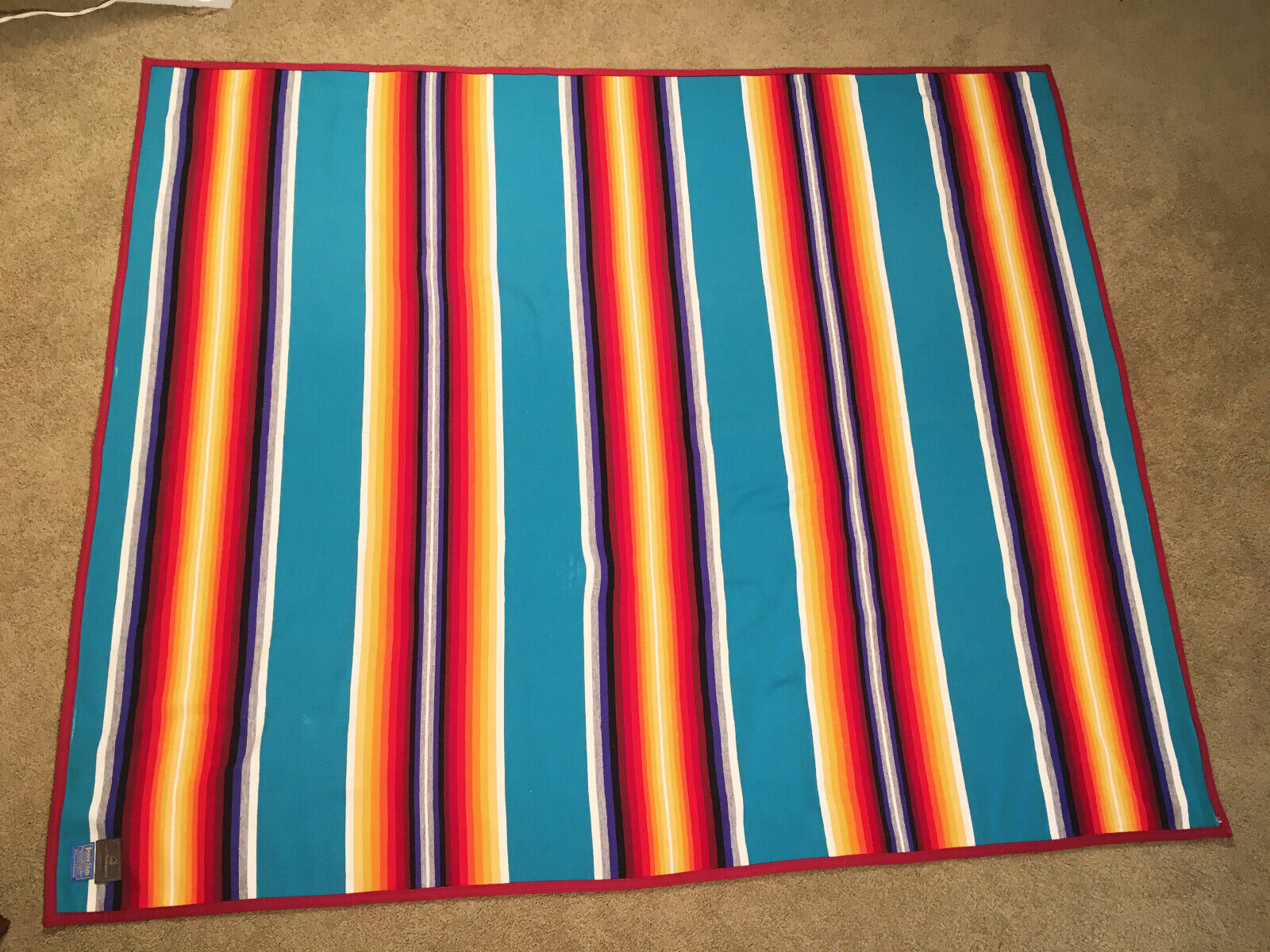 VTG Pendleton THIN Unnapped Wool Blanket Beaver State Serape VTG Pendleton THIN Unnapped Wool Blanket Beaver State Serape
