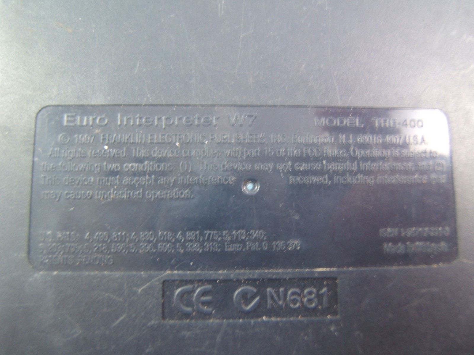 Franklin Euro Interpreter W7 TRE-400 1997 Tested Works Has Screen Line