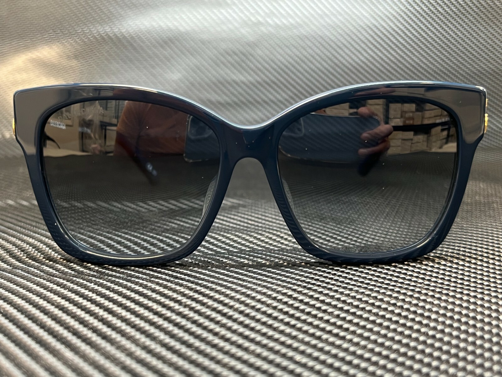 Pre-owned Balenciaga Bb0102sa 005 Blue Square Women's 57 Mm Sunglasses