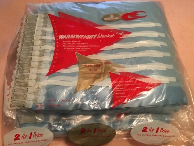 Vtg Harmony House Blanket Blue Satin Trim 72x90 Full/Queen pkg of 2