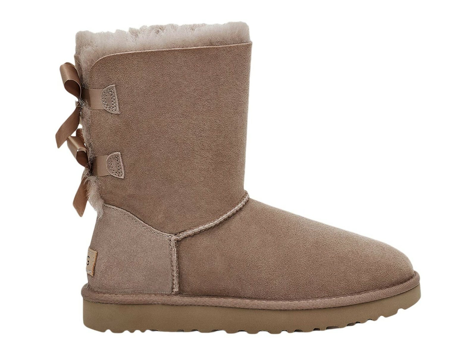 Pre-owned Ugg Bailey Bow Genuine Shearling Flat Boots Twinface Sheepskin Sz 9, 10, 11, 12 In Caribou