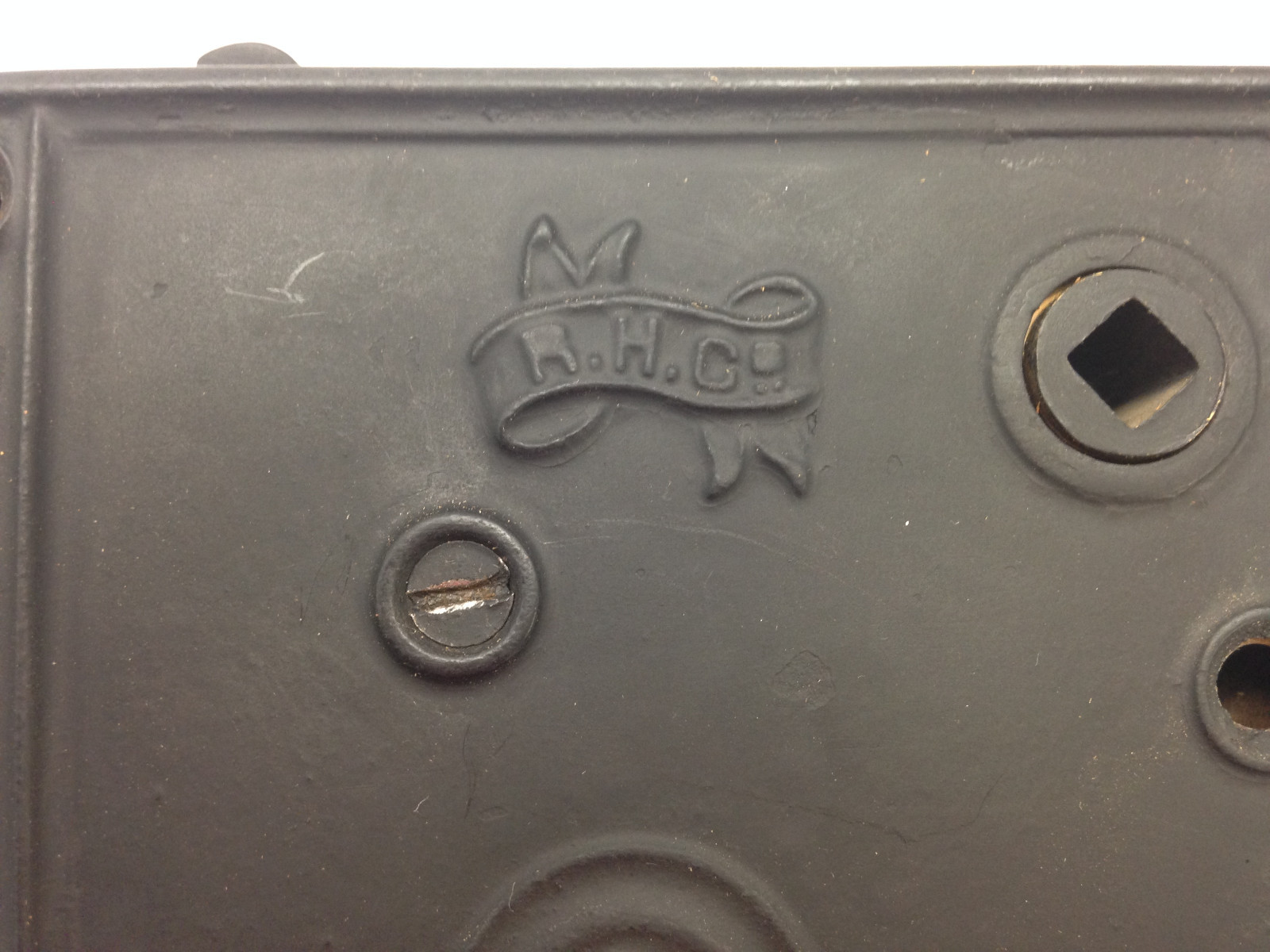 Antique RH Co Cast Iron Door Lock w/ Skeleton Key Strikeplate NOS? Works{13}