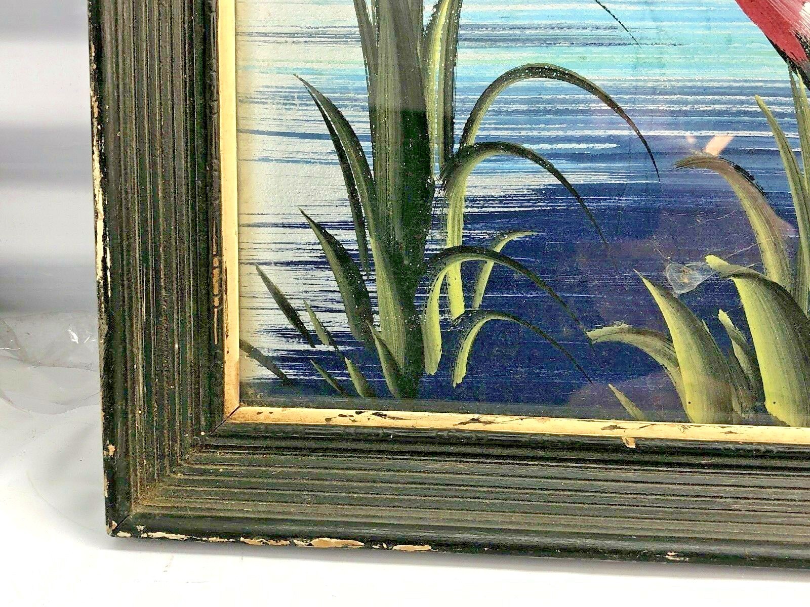 Old Unique Painting Two Heron Birds Audubon Art Framed