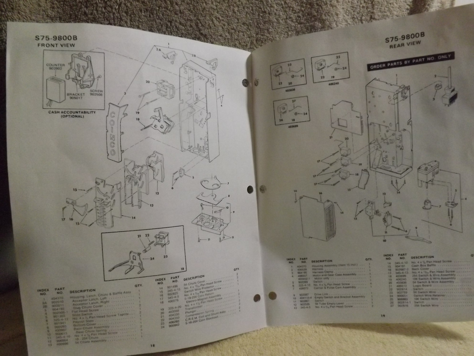 Coinco S75-9800B Coin Changers Operation and Service Manual