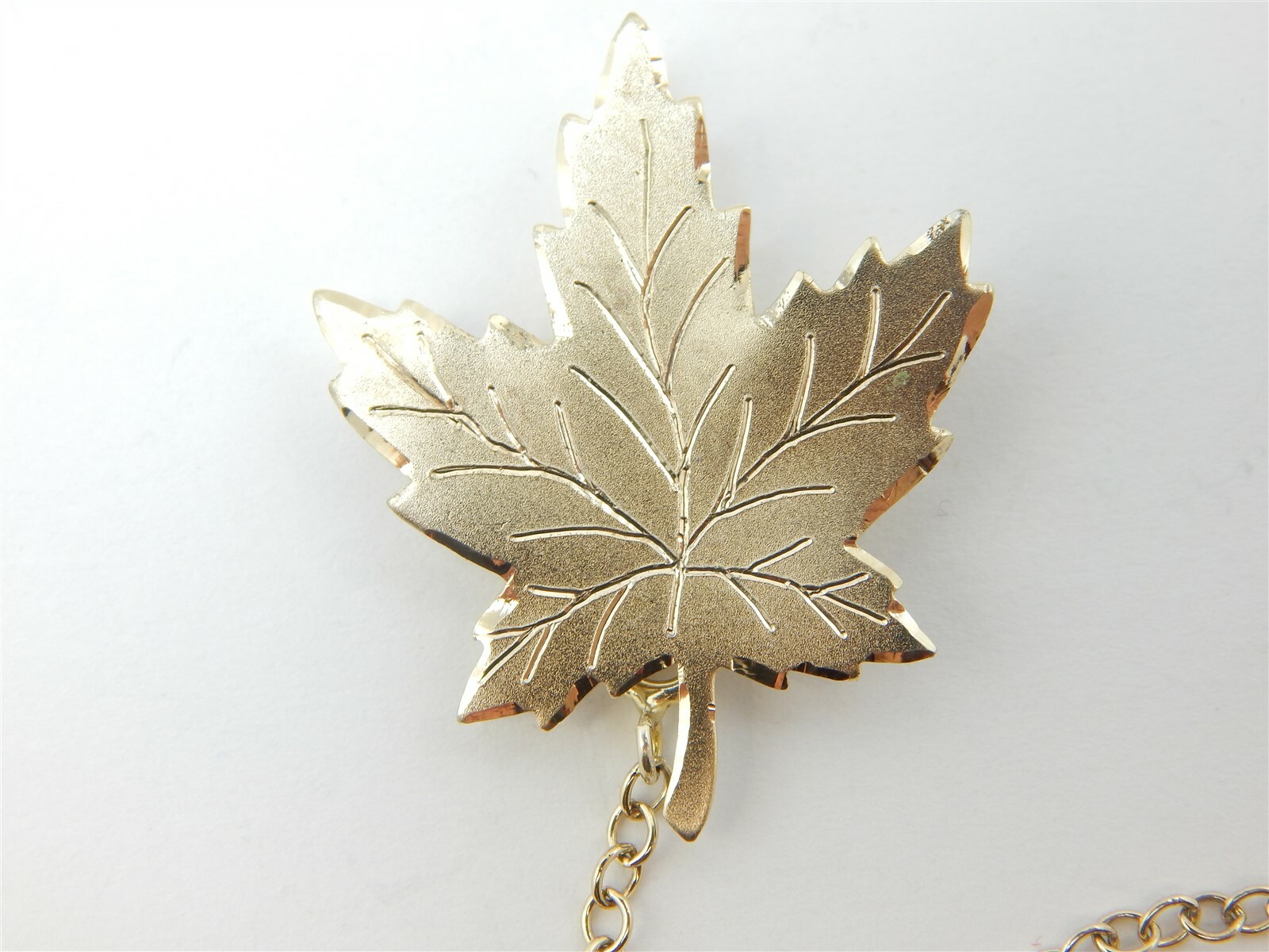 GOLD OVER STERLING DOUBLE DIAMOND CUT MAPLE LEAF PINS BROOCH
