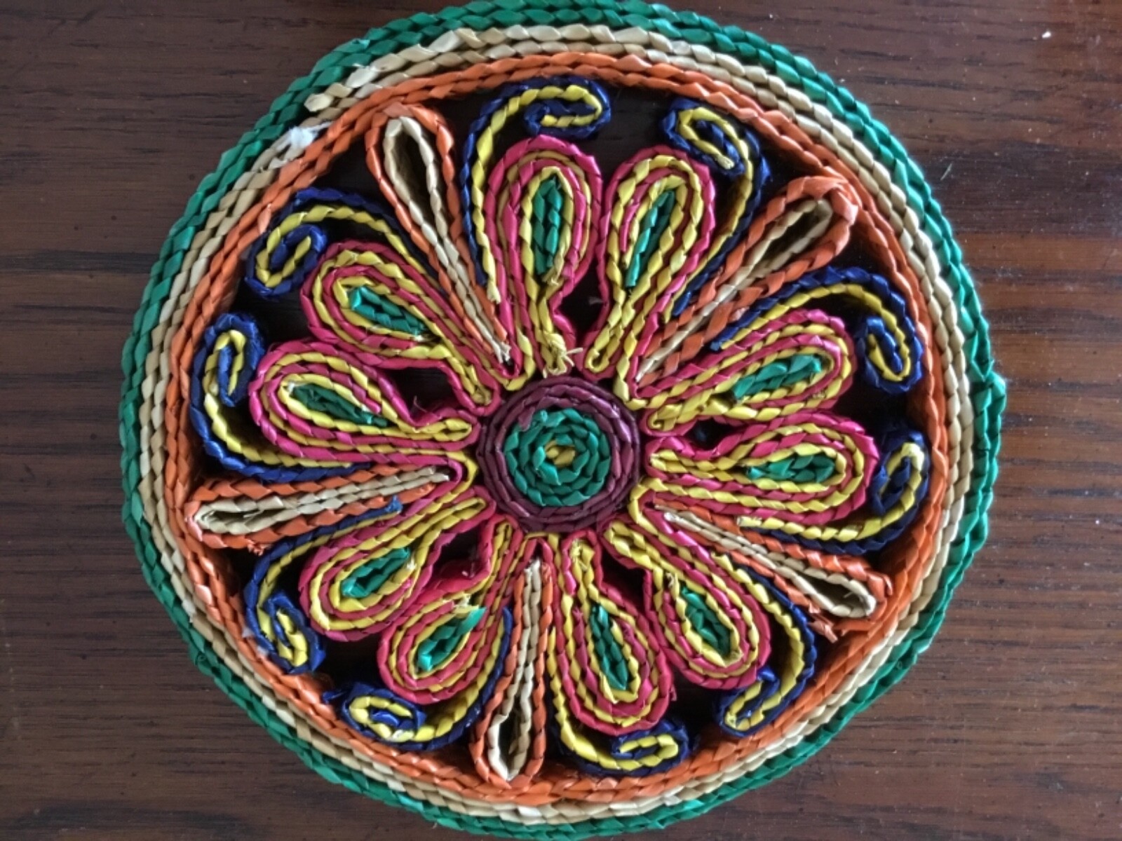 Lot of 4 Colorful Vintage Ratan Straw  Woven Hot Pads