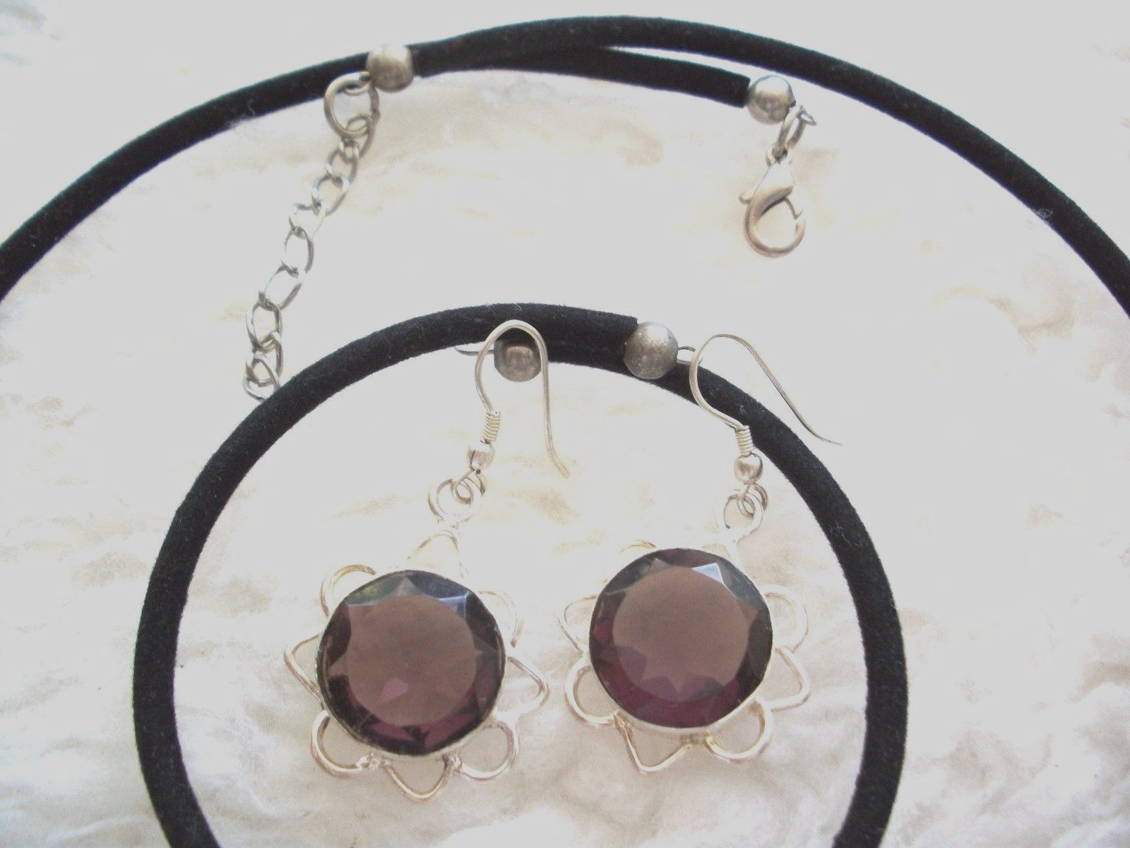 Beaded Choker Bracelet Pierced Earrings Set Black Purple Silver New Xmas Gift