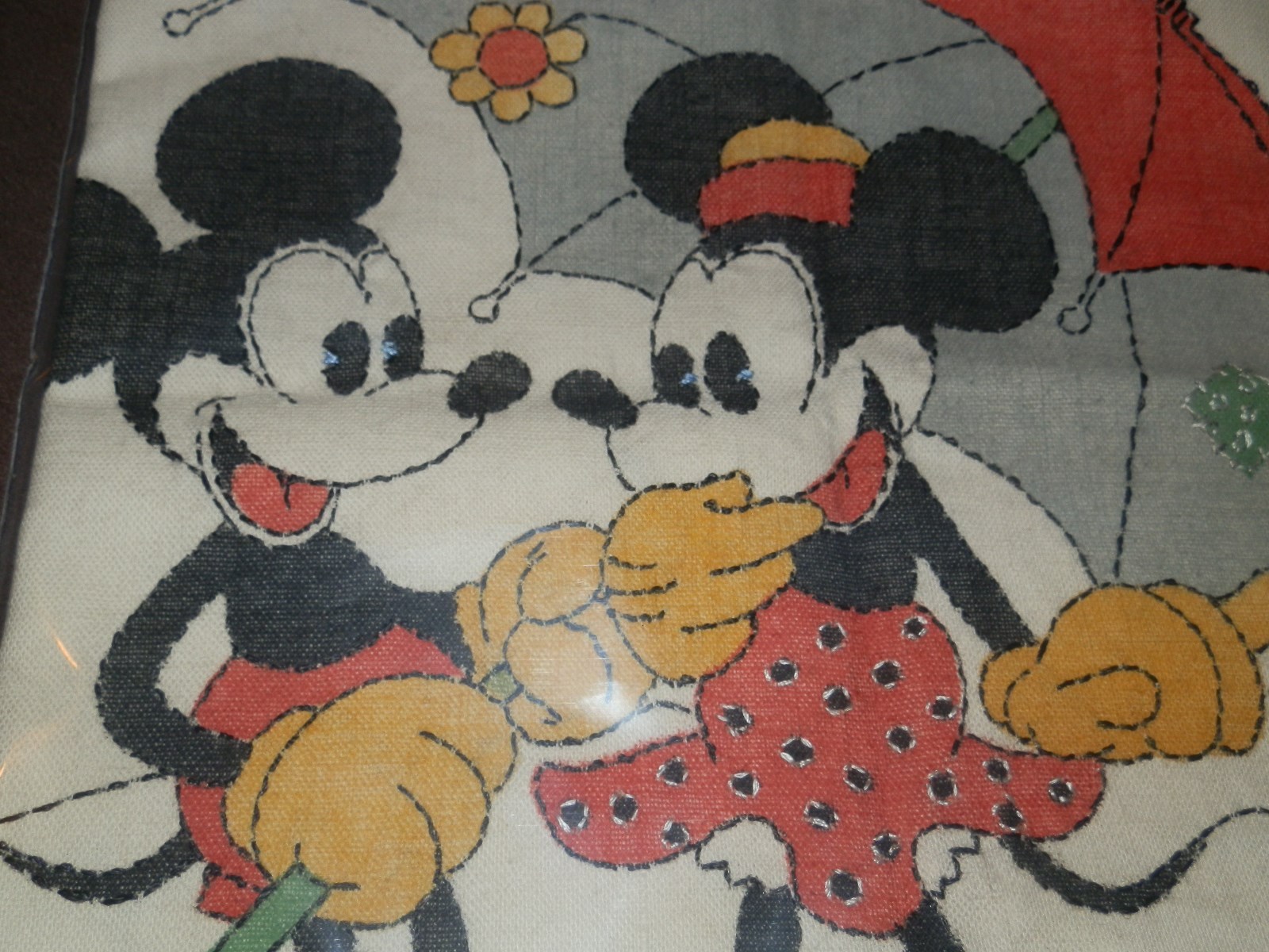 1930s DISNEY Mickey Mouse Vogue Needlecraft Pillow Cover-with Umbrella