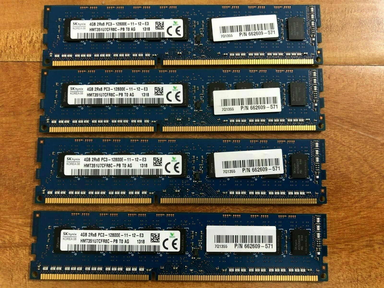 Lot of 4 662609-571 16GB 4x4GB PC3-12800E HMT351U7CFR8C-PB ECC ...