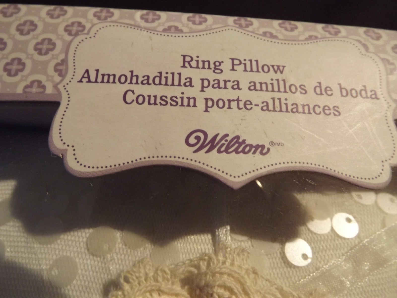 wilton WEDDING RING PILLOW RING BEARER WHITE burlap flower CROCHETED LACE 7