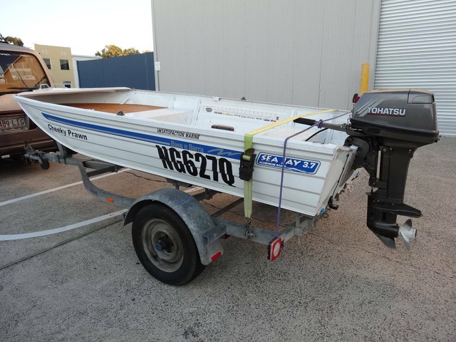SEA JAY 3.7 ALUMINIUM WIDE TINNY BOAT 15hp TOHATSU SEA 