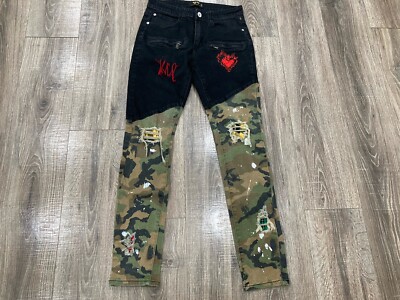 Kleep Premium Jeans Pants Born In USA Mens 30 x 31 Green/Black Stretch Clean!!