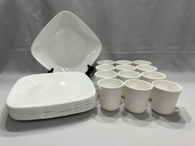 24pc Corelle Winter Frost White Plates + Mugs Set, Made In USA, A2346
