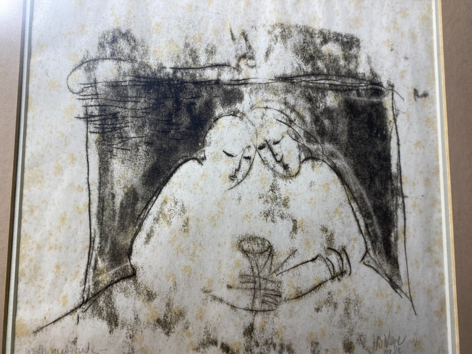 1983 "Two Figures Scene" Mixed Media Painting - Signed And Framed