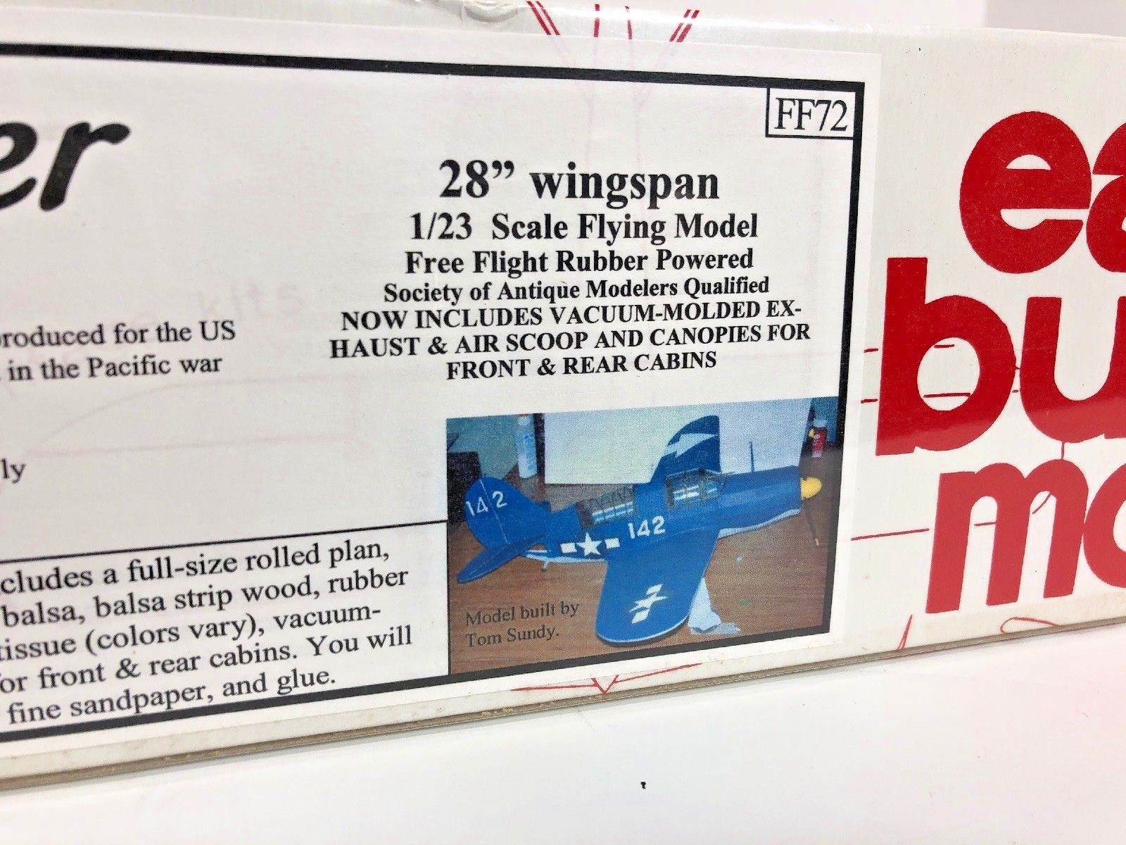 Easy Built Models Rubber Powered Balsa Model FF72 Curtis Helldiver SB2C SEALED!!