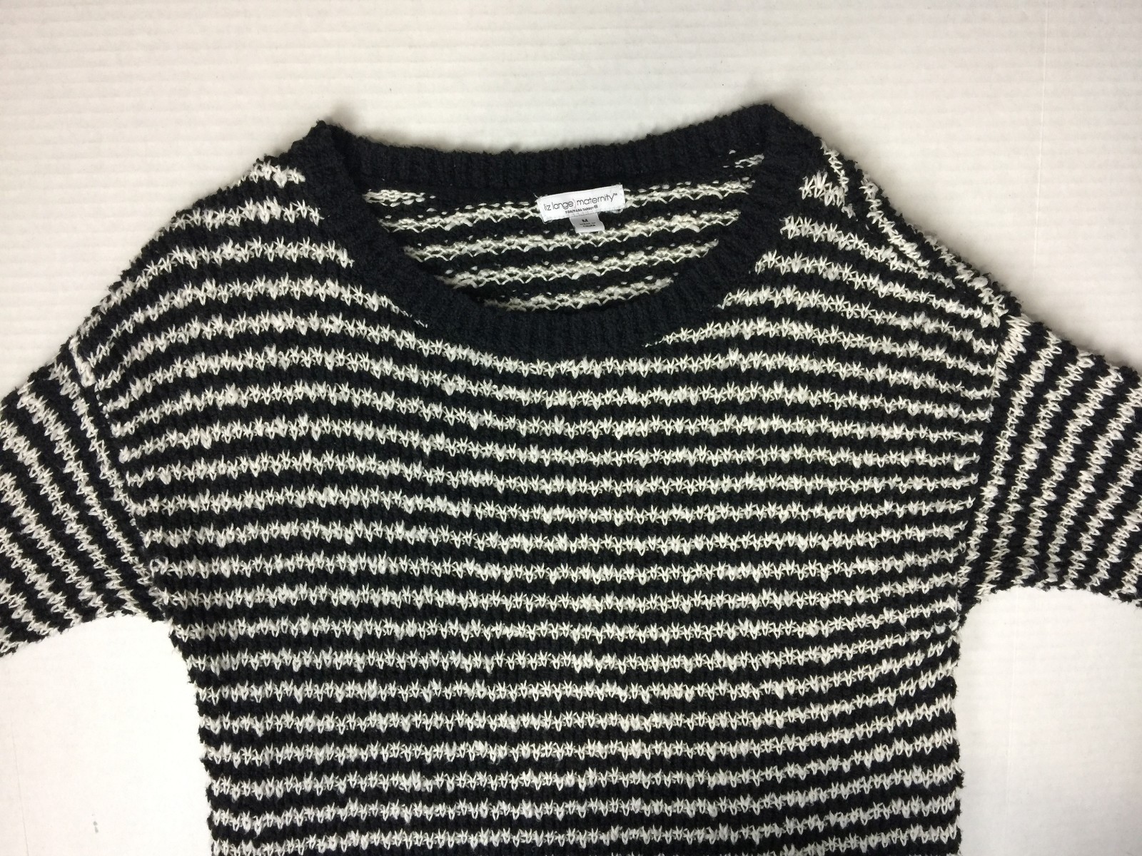 Liz Lange Maternity Size M Knit Navy White Striped Long Sleeve Tunic Sweater C3