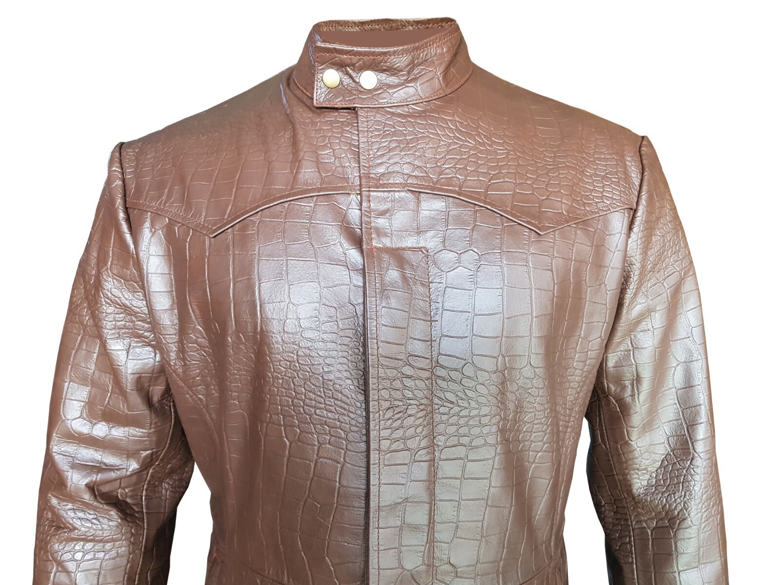 LEATHER ADDICTS HERREN ECHT BRAUNES KROKODIL AUFDRUCK LEDER LANG MATRIX GOTHIC TRENCHCOAT GOTHIC