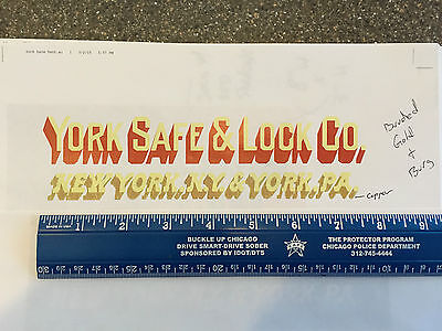 York Safe & Lock Co. Lettering Emblem, Decal, Sticker, NEW Reproduction