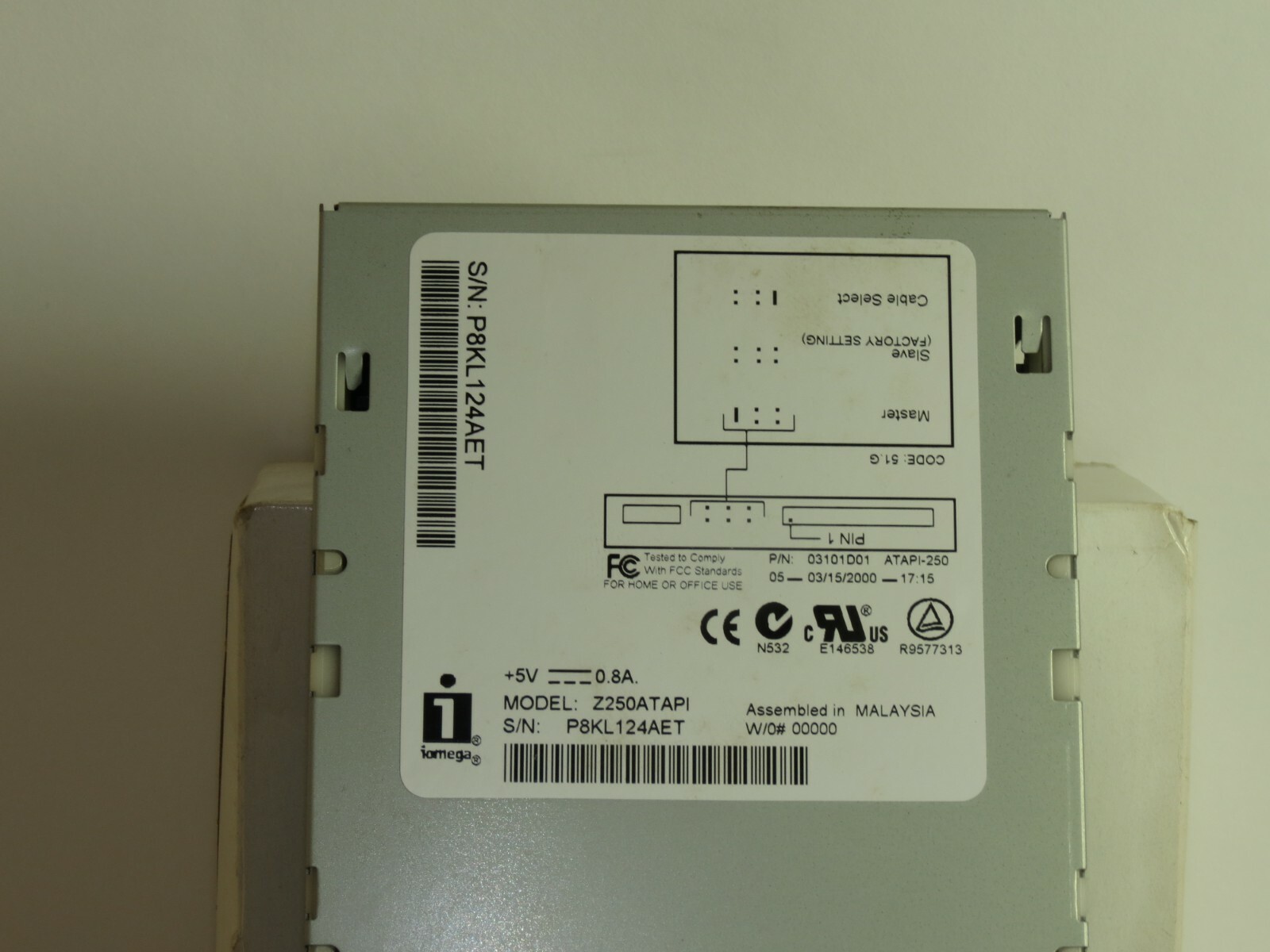 Iomega 250 MB Internal Zip 250 ATAPI Drive Z250ATAPI FREE US SHIPPING USED WORKS