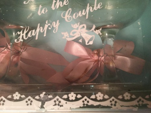Vintage Wedding Bride & Groom Champagne Glasses Short Wedding Toast Set of 2
