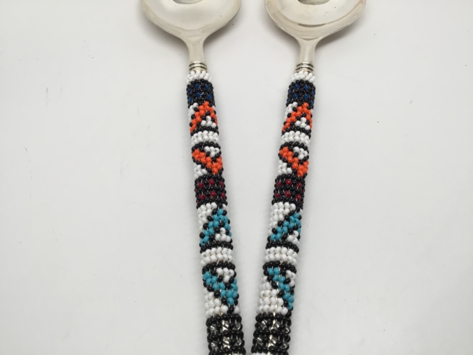 Stainless Steel Salad Server Set - Southwest Beaded Design Handles - NEW NO BOX!