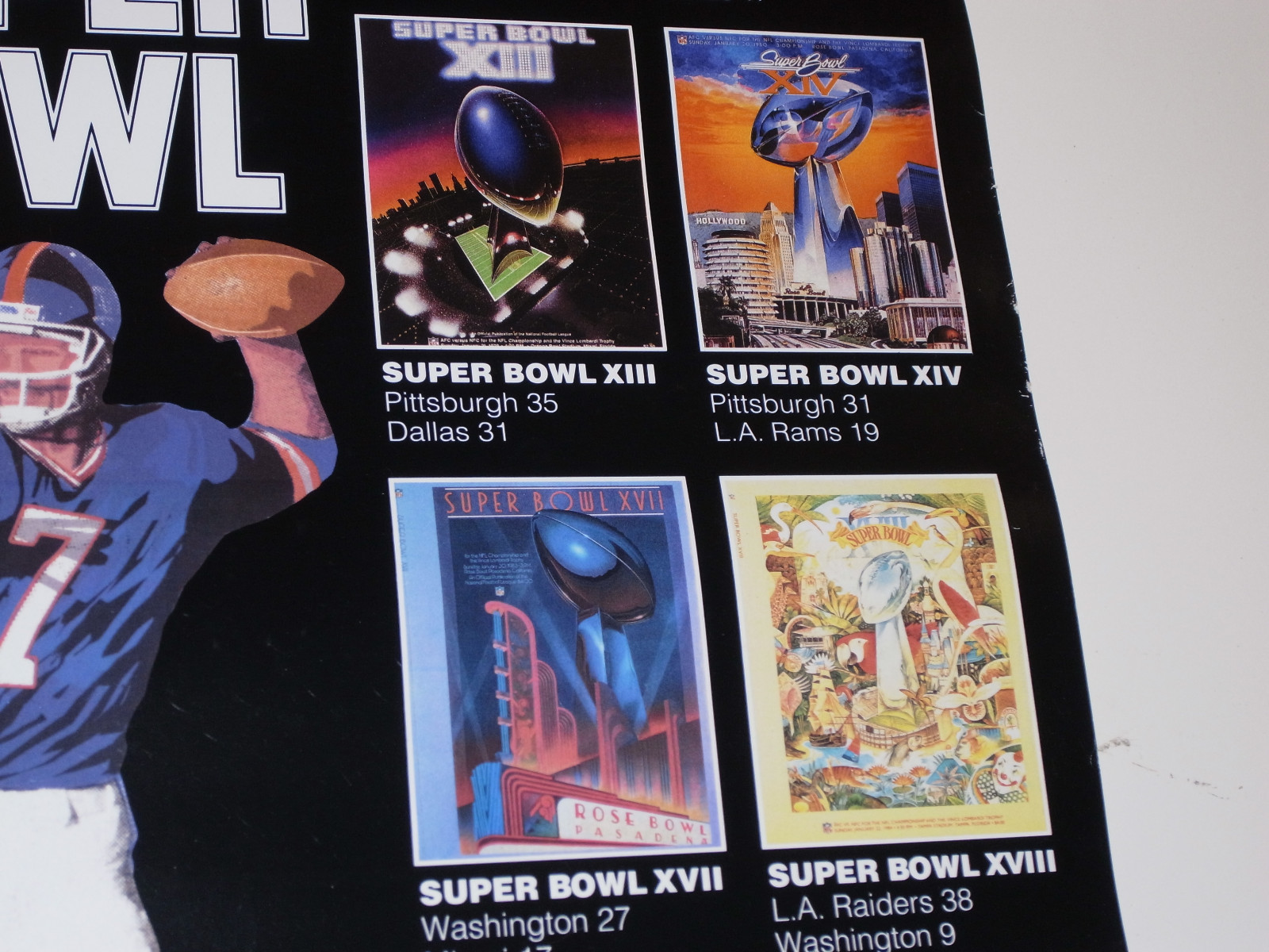 VINTAGE 1991 NFL POSTER! SHOWS ALL SUPER BOWL GAMES SINCE 1967! 17x26" FOOTBALL!