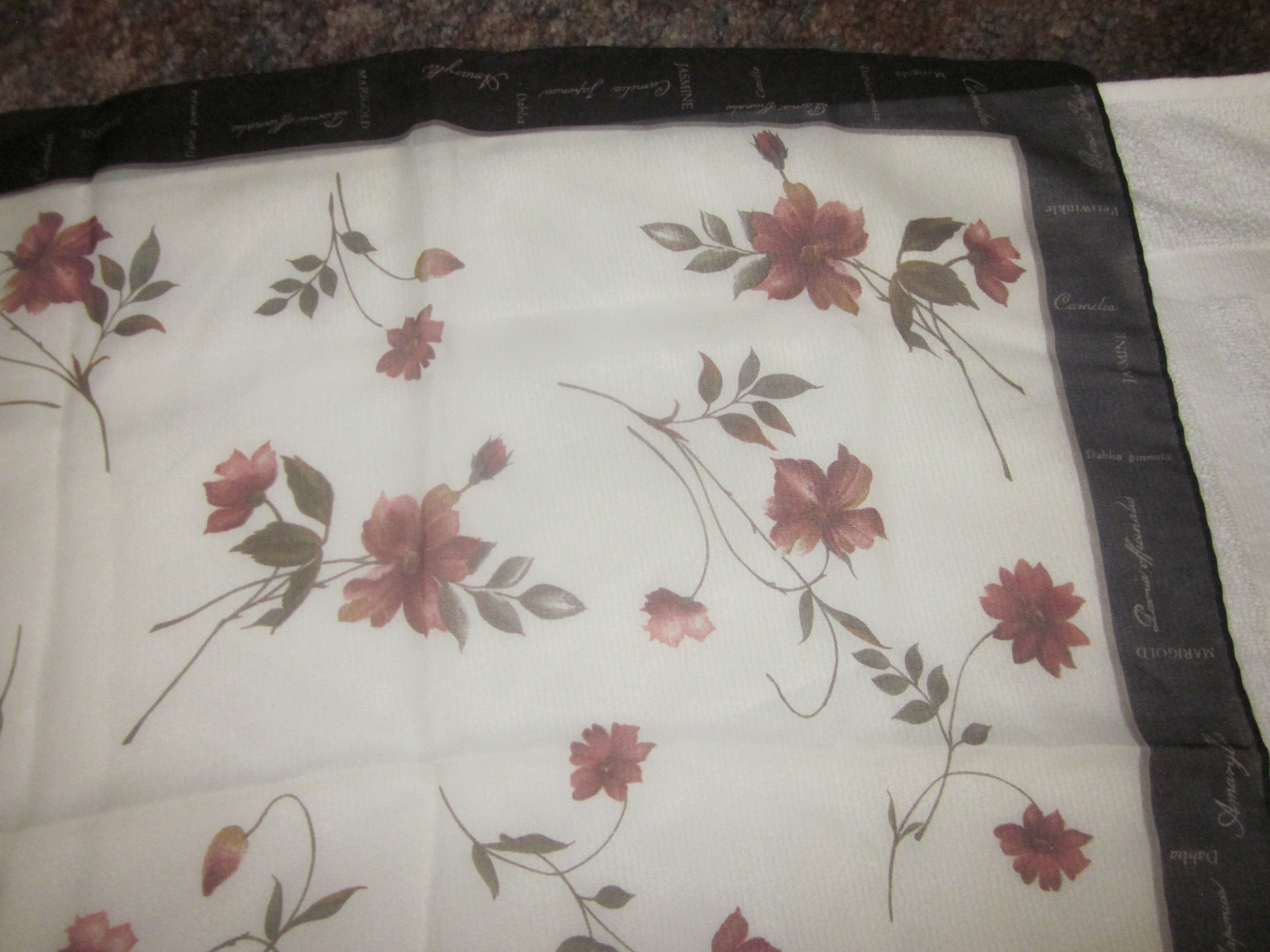 Vintage Liz Claiborne Womans Scarf  20 X 20 Inches Floral with Flower Names