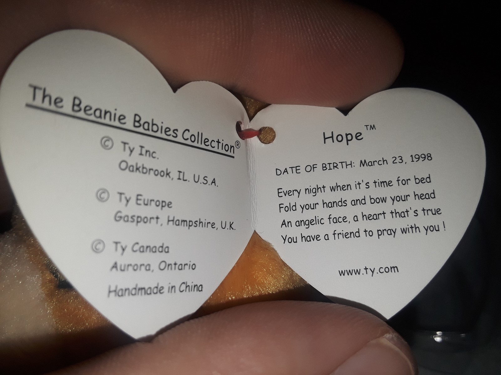 Rare - Ty Beanie Baby HOPE Praying Bear - 4 Print Errors! WOW!