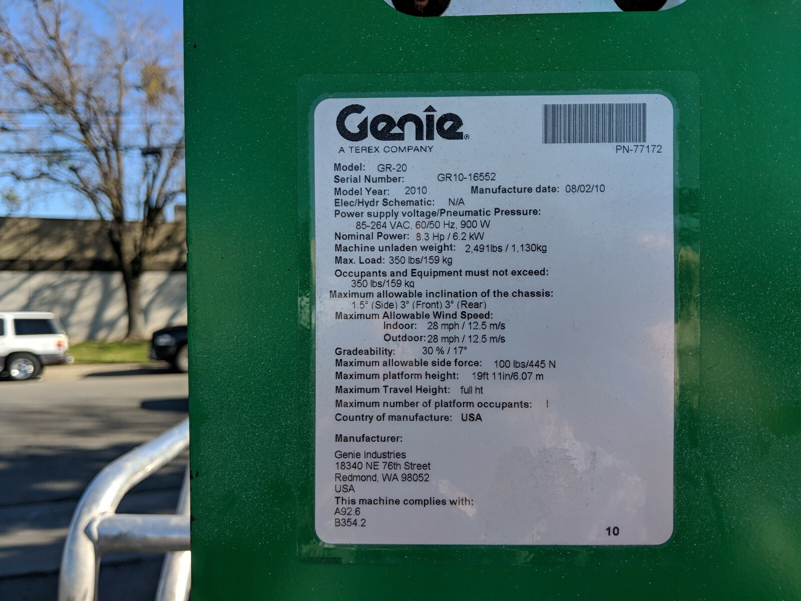 2010 Genie GR-20 20' Electric Mast Lift Personnel Man Aerial Manlift Platform