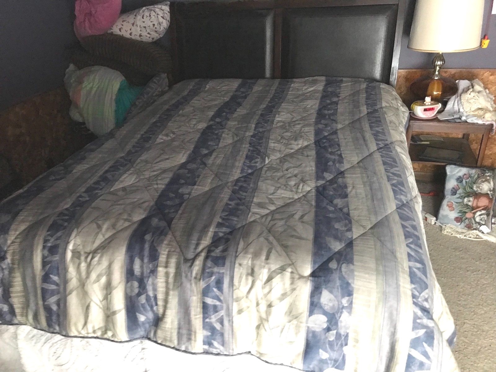 VTG Dan River Comforter Quilt Shams Bedskirt Blue Tones 2 Sided 90x80 Double