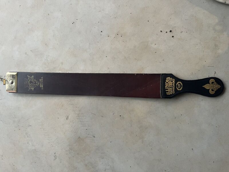 illinois razor strop co chicago.  127. leather cowhide barbers best fine weave 