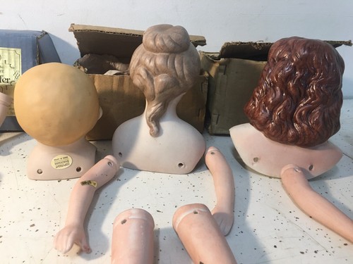 Vintage Porcelain Doll Head, Arms, Legs Parts 3 Sets