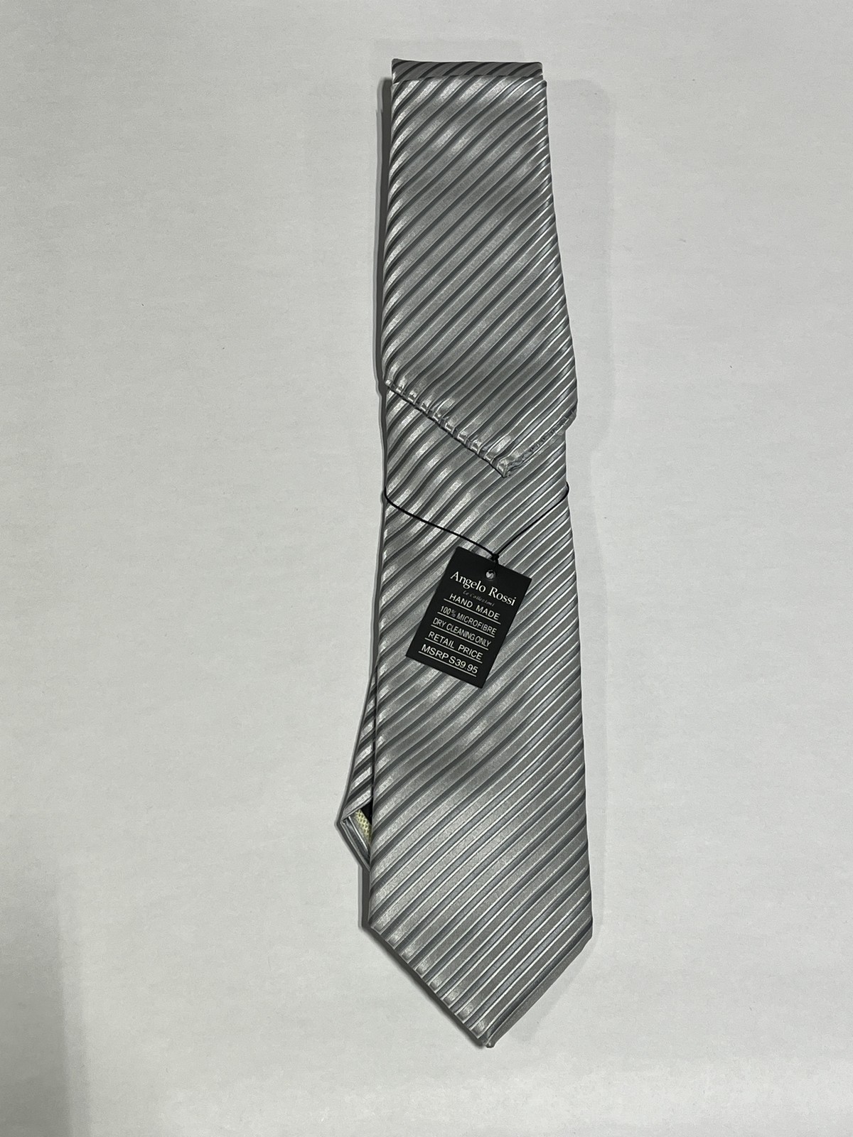 Mens Angelo Rossi Silver Stripe Pattern Tie Hand Made NEW