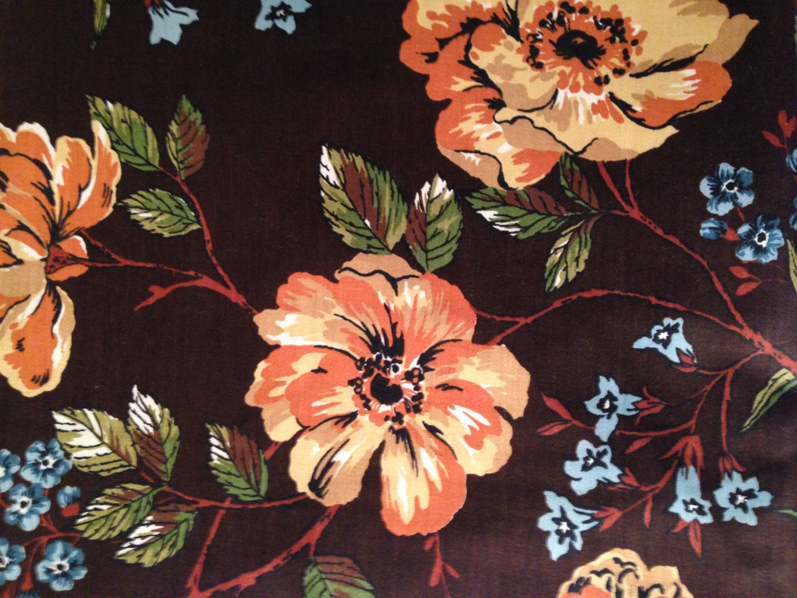 VINTAGE BROWN FLORAL FABRIC BRUSHED COTTON ATELIER ORIGINALS 1979 8 YDS