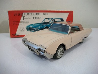 Bandai Tin Friction '61 Cadillac/'61 Thunderbird In Factory Error Original Box