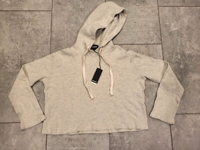New Monrow Crop Waffle Knit Hoodie Beige Size M