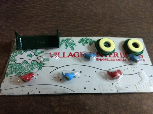 Dept 56 Snow Village Winter 5 Birds Red And Blue PARK BENCH 2 WREATHS